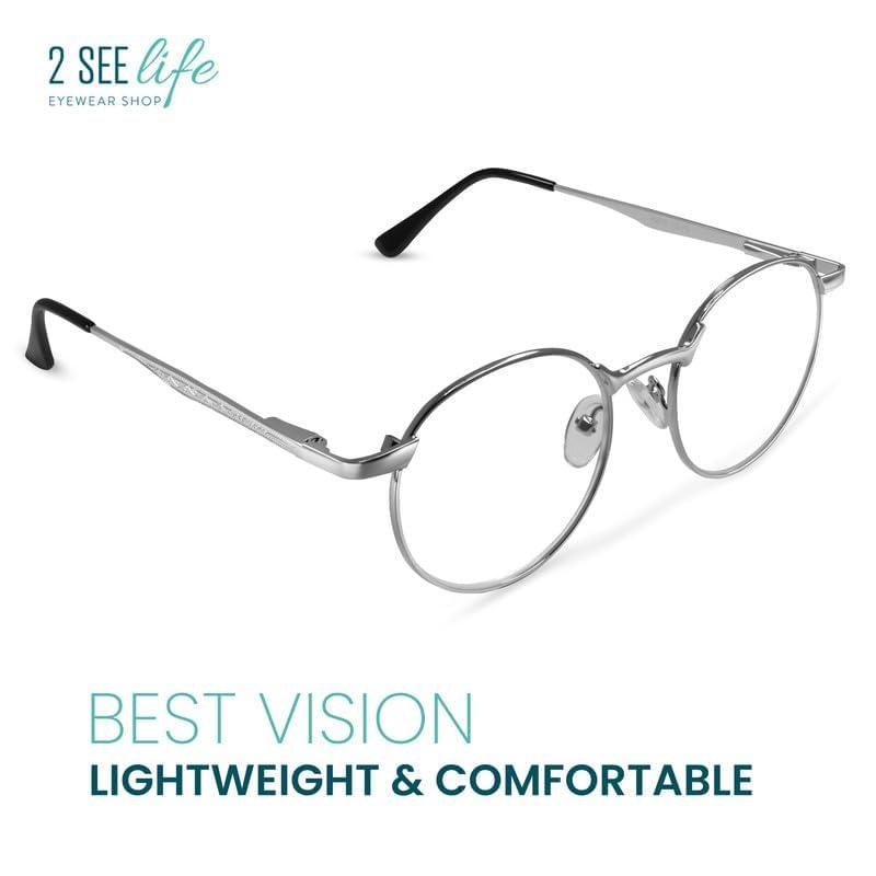 2SeeLife Silver Large Metal Wire Rim Round Reading Glasses Men & Women with Vintage & Sturdy Frame - Spring Hinges Fashion Readers - Trendy for all Face Shapes Readers for Women & Men - Cheaters Glasses 1.0
