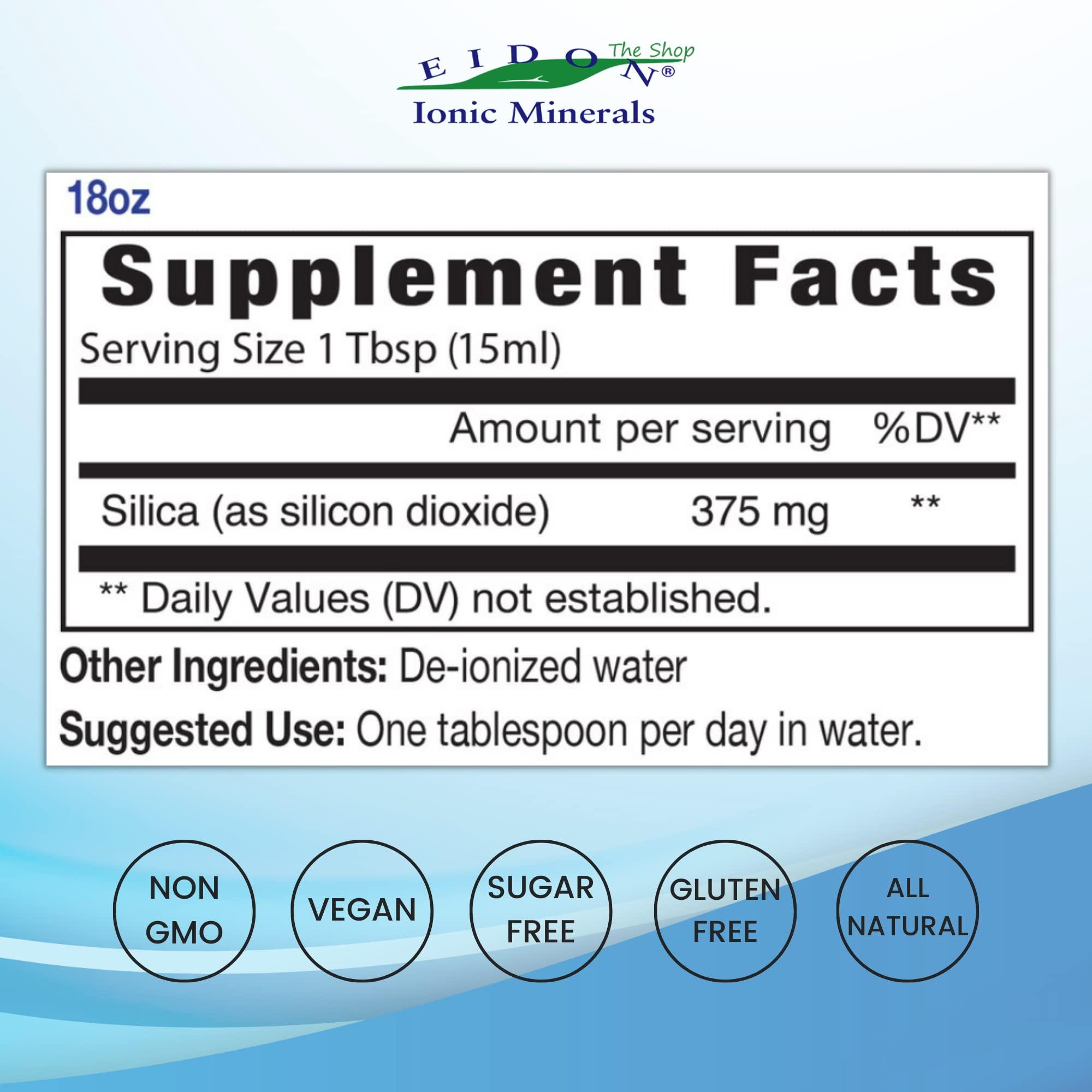 Eidon Ionic Minerals Eidon Liquid Silica Mineral Concentrate - Silica Supplement for Hair, Skin and Nails, Silica Drops to Support Collagen Production, Joint and Bone Health, Helps Manage Calcium, No Added Sugar - 18 oz