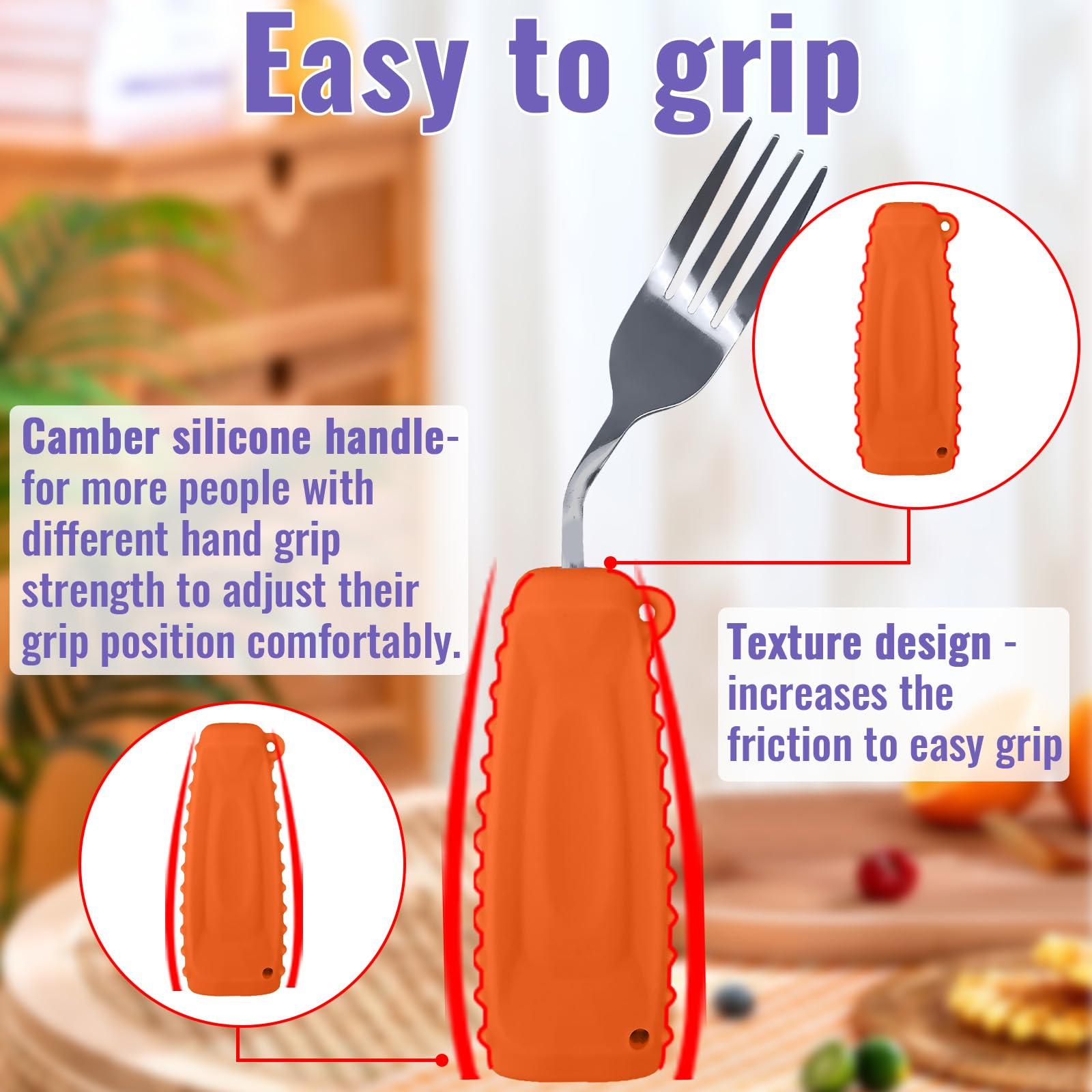Ehucon Ehucon Adaptive Weighted Silverware Utensils Angled Fork for Hand Tremors Parkinsons,Weighted Utensils with Non-Slip Easy Grip Handles for Independent Eating(Left Hand,Orange,Pack of 1)
