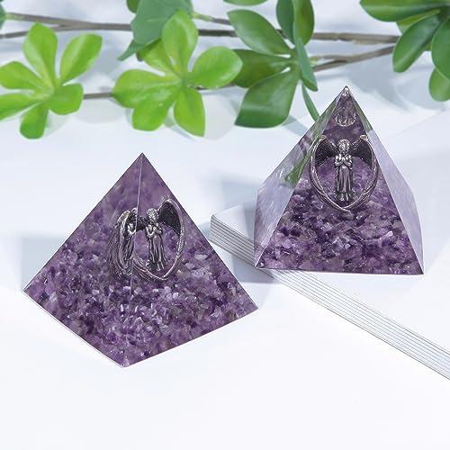 TUMBEELLUWA TUMBEELLUWA Guardian Angel Crystal Pyramid Praying Stone Statue Orgone Energy Generator for Protection Meditation Reiki Healing, Amethyst