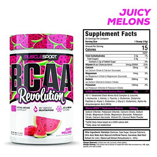 Musclesport MuscleSport BCAA Revolution Amino Acid Powder Supplement for Men & Women - Intra Workout Training Complex - Recovery Supplement (Juicy Melons, 30 Servings)