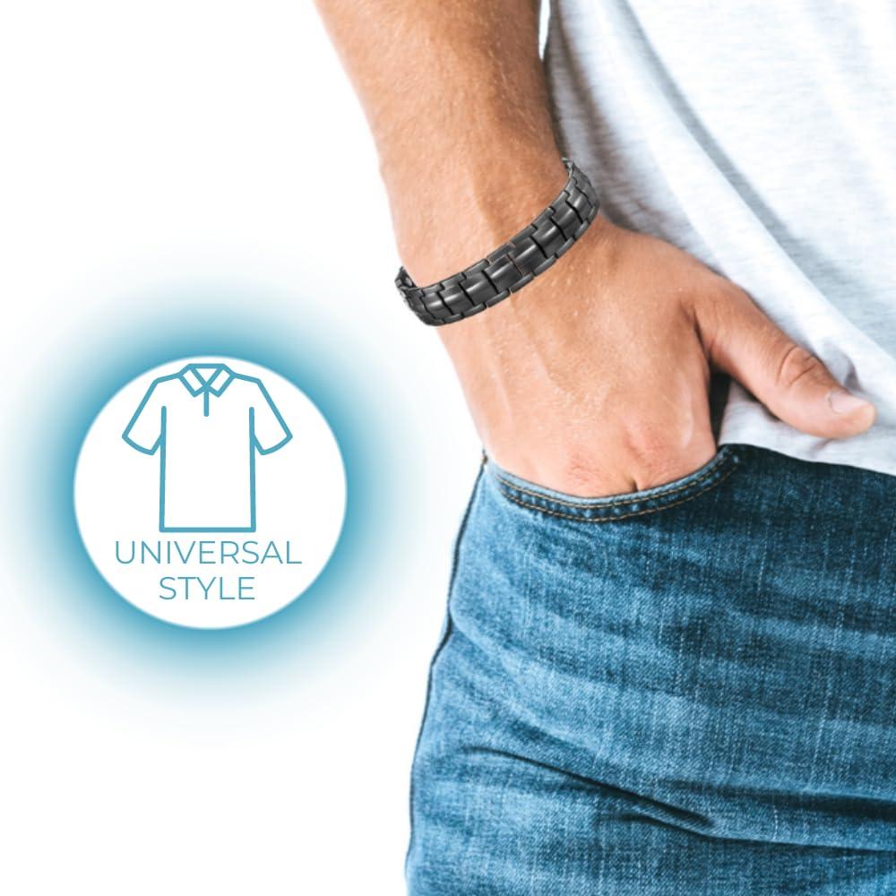 Willis Judd Willis Judd Mens Titanium Magnetic Bracelet Magnetic Bracelets for Men Adjustable Bracelet Length with Sizing Tool (Black)