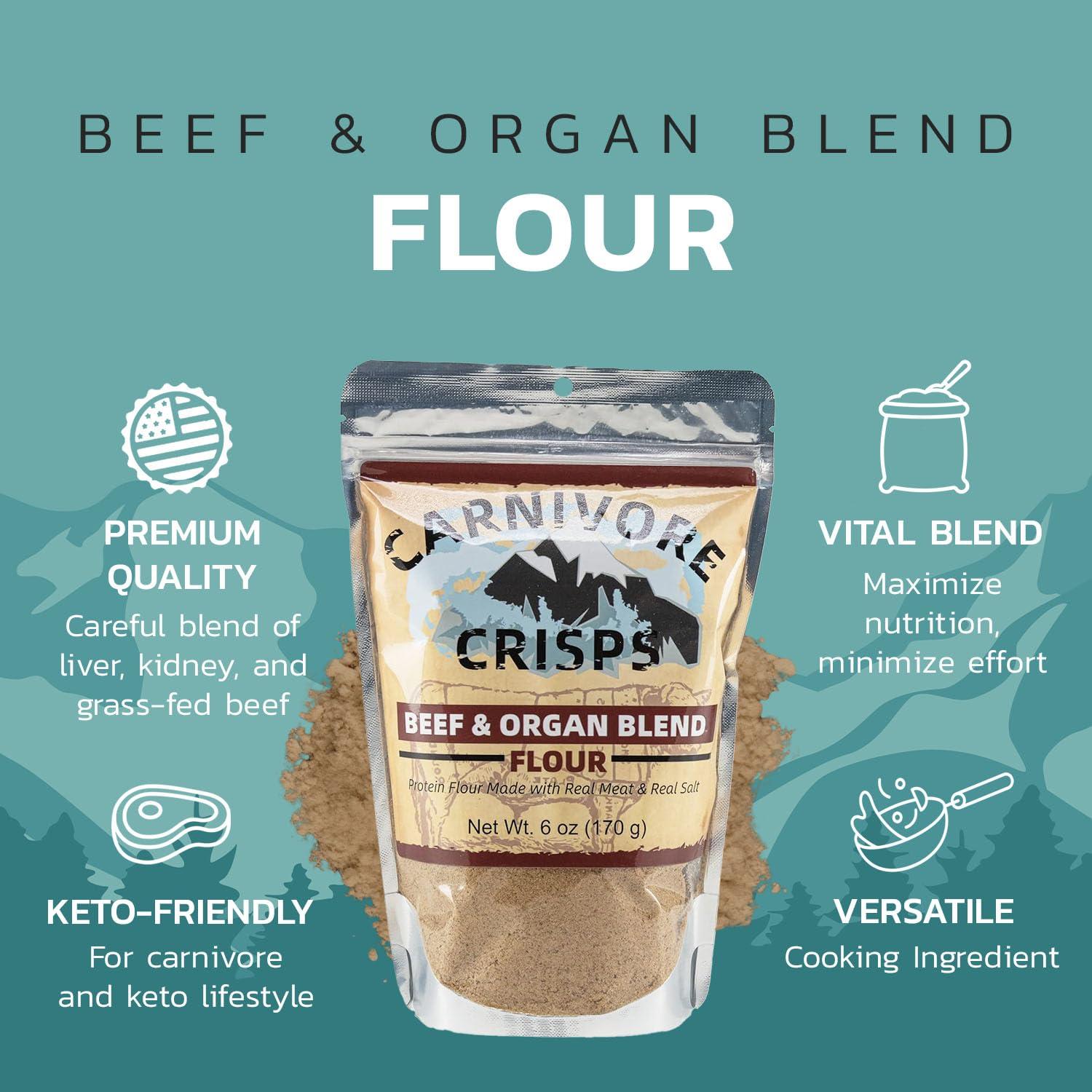 Carnivore Crisps Carnivore Crisps Grass-Fed and Finished Beef and Organ Blend Flour, Premium Beef flour for Cooking and Seasoning, Rich in Protein, Paleo & Keto Friendly, 6 oz