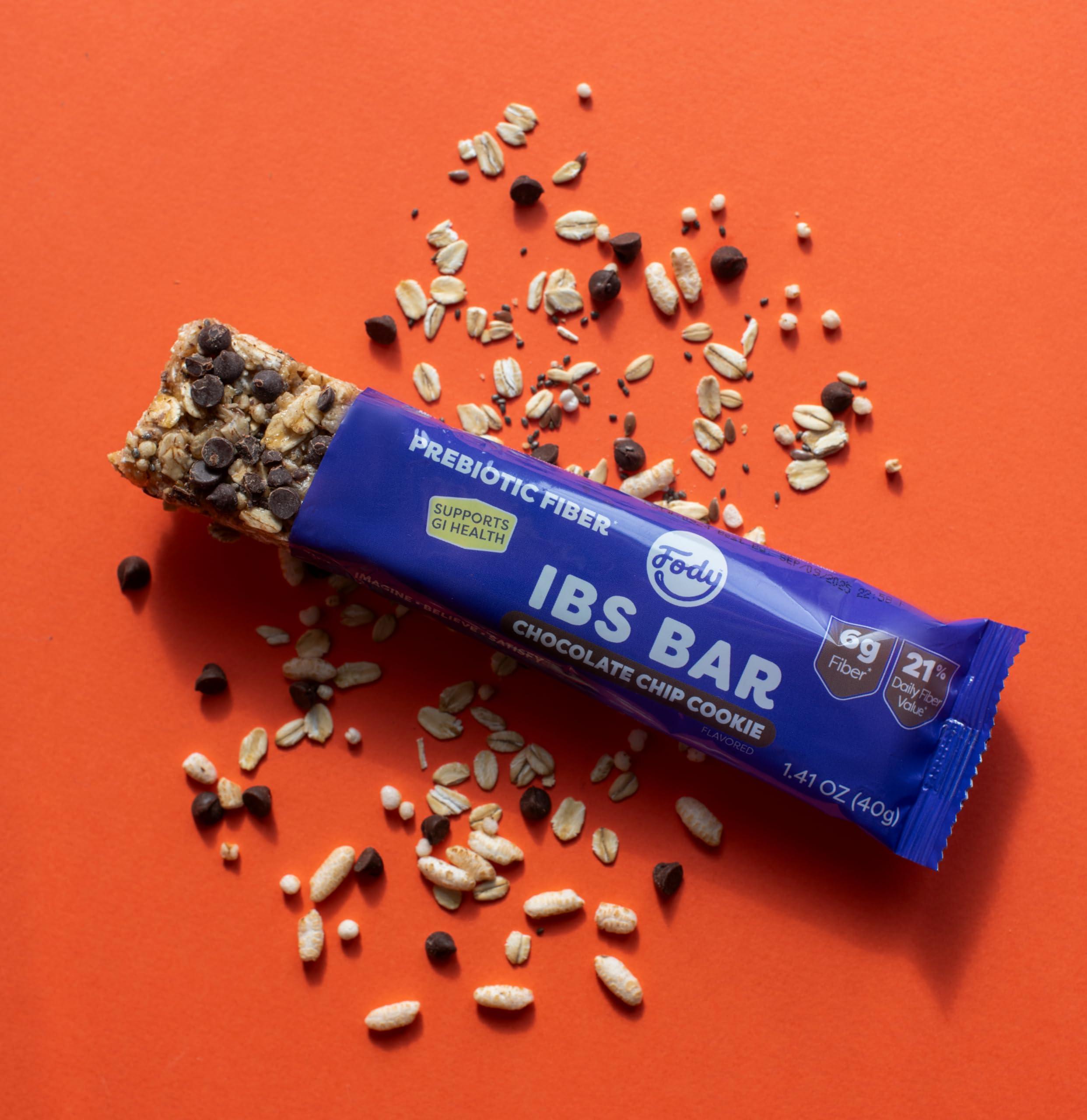 Fody Fody Foods IBS Bar | Chocolate Chip Cookie | Low Fodmap Snack | Supports GI Health | 6 Grams Prebiotic Fiber | Gluten & Lactose Free, Vegan | Pack of 12