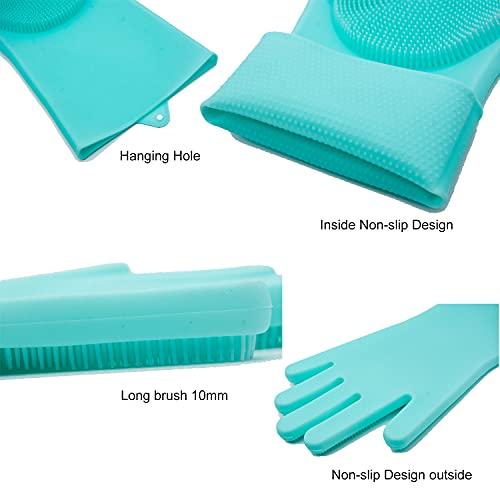 HealthyLifeUS HealthyLifeUS Silicone Dishwashing Gloves Reusable Non slip Heat Resistant for Kitchen Bathroom Car Wash Pet large 240g thick 1 Pair (Blue)