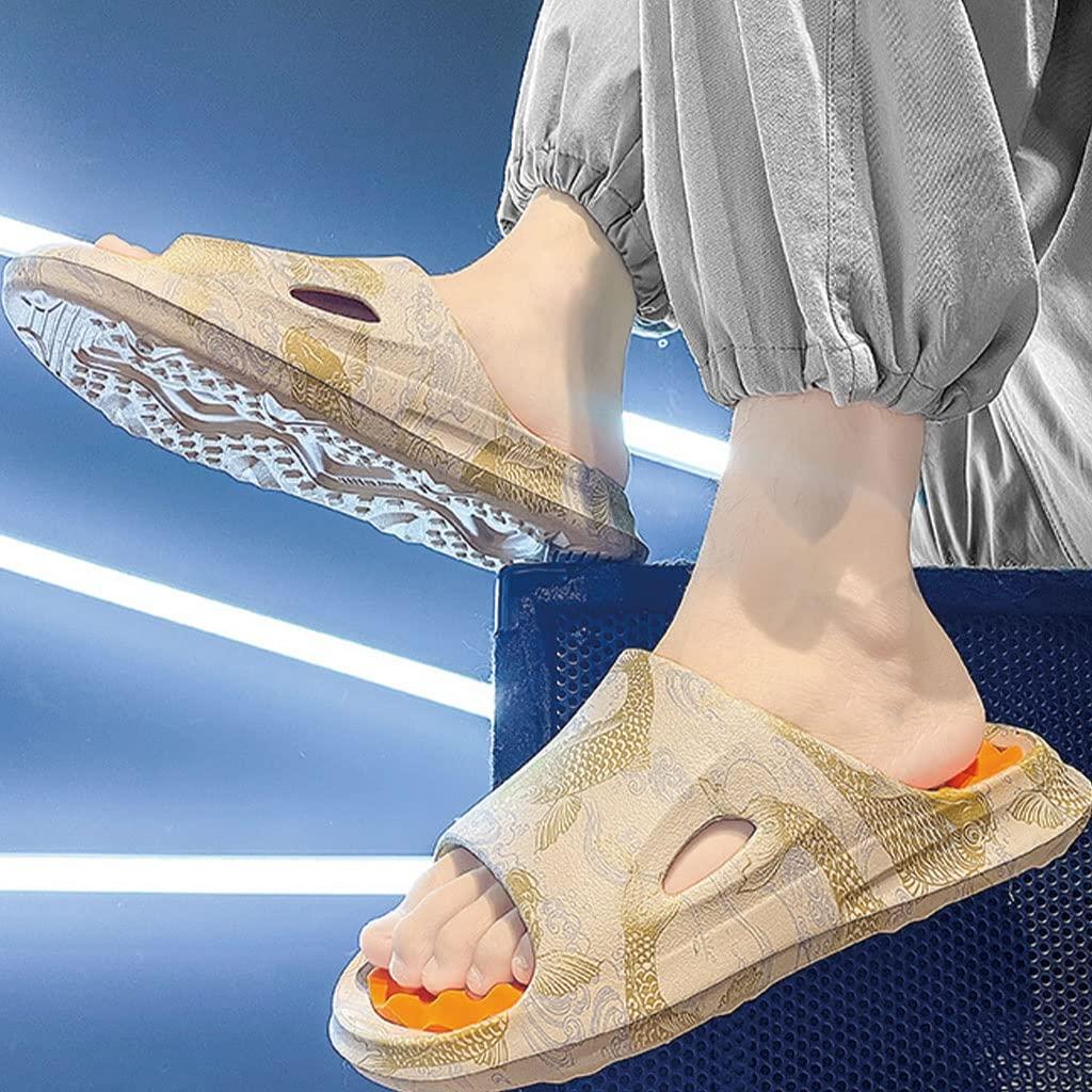 HSQMA Acupressure Slippers Acupressure Massage Sandals For Foot Acupoint Massage Shiatsu Arch Pain Relief Non-Slip Massage Shoes For Bath Shower Flip Flop Indoor & Outdoor ( Color : Khaki , Size : EUR45 )