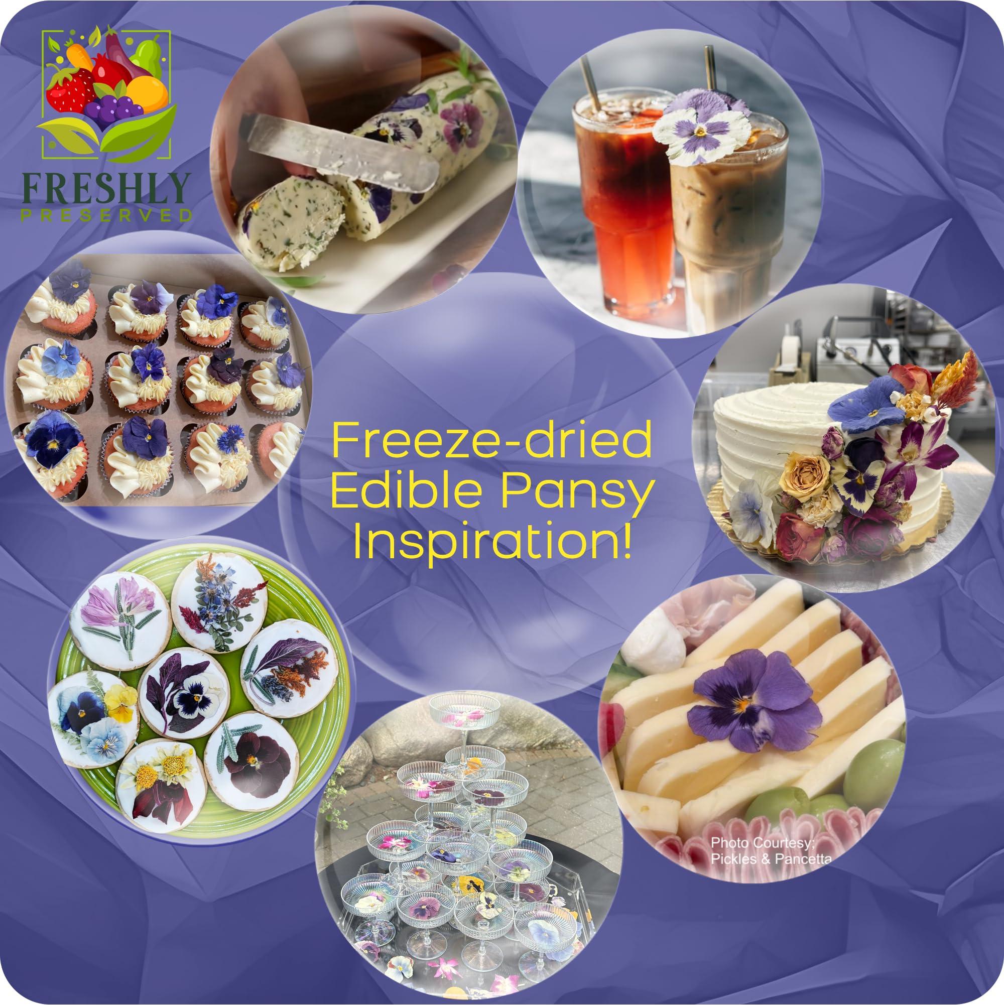 FRESHLY PRESERVED Pansy Edible Flowers for Cocktails & Desserts - 20 USA-Grown Freeze-Dried Flowers for Drink Garnish - Edible Dried Flowers (0.2 oz)