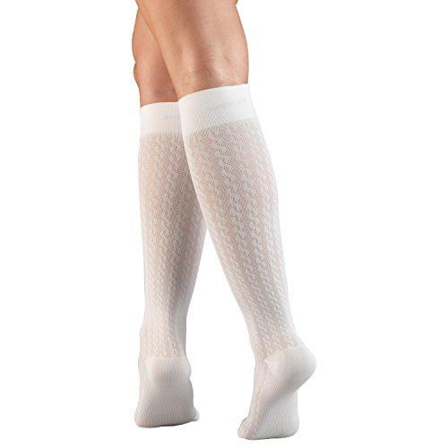 Truform Truform Women's Fit Compression Socks, Cable Knit Pattern, 15-20 mmHg, White, Small (Pack of 2)