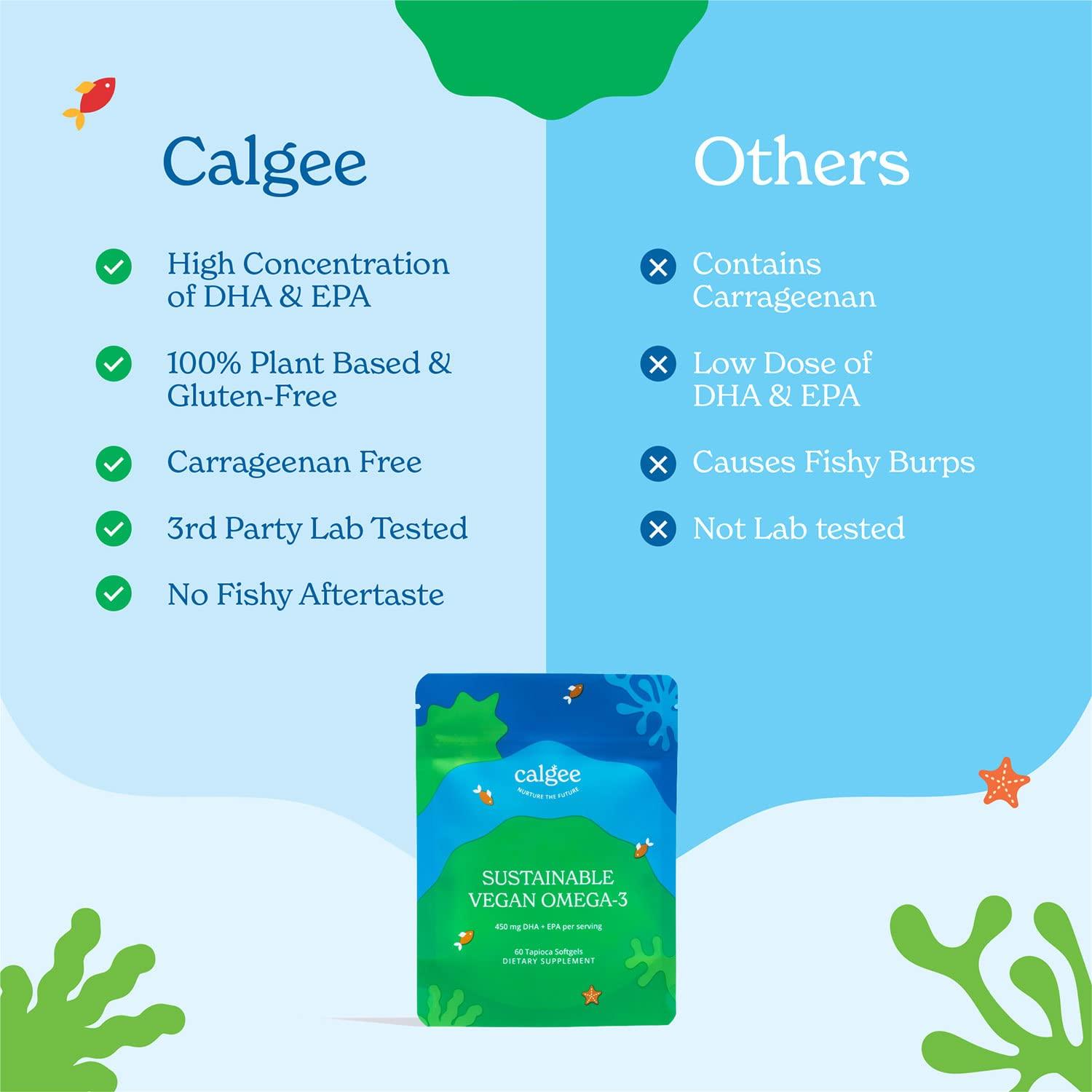 Calgee Calgee Vegan Omega 3-450mg DHA & EPA Fatty Acids - Sustainable Algae Oil - Plant-Based Fish Oil Alternative - Carrageenan-Free Softgels (60 Ct)