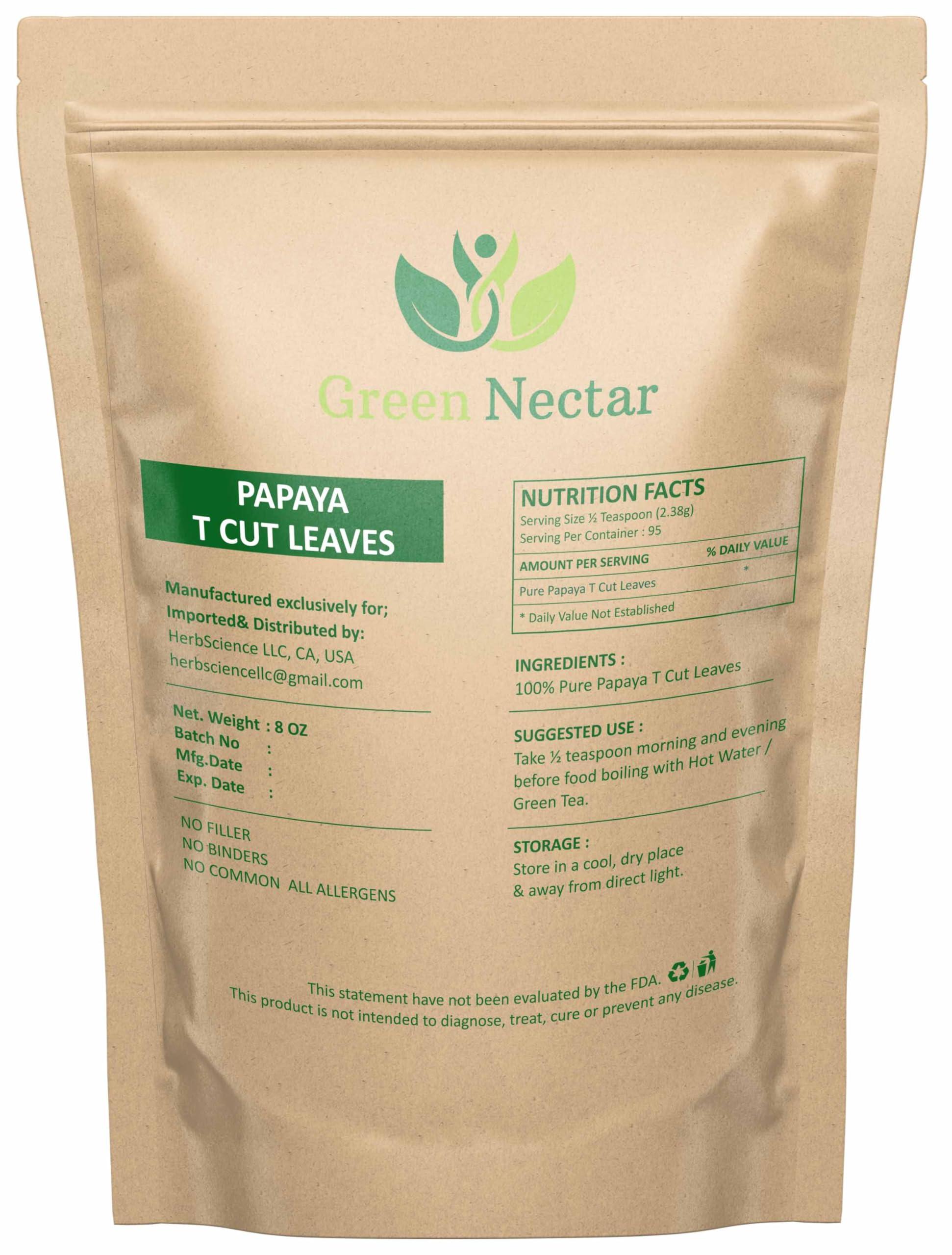 GREEN NECTAR Papaya Leaf Tea 8 Oz(Crushed, Dried, 8 OZ), Dried from Fresh Green Leaves, 100% Loose Leaves (2)