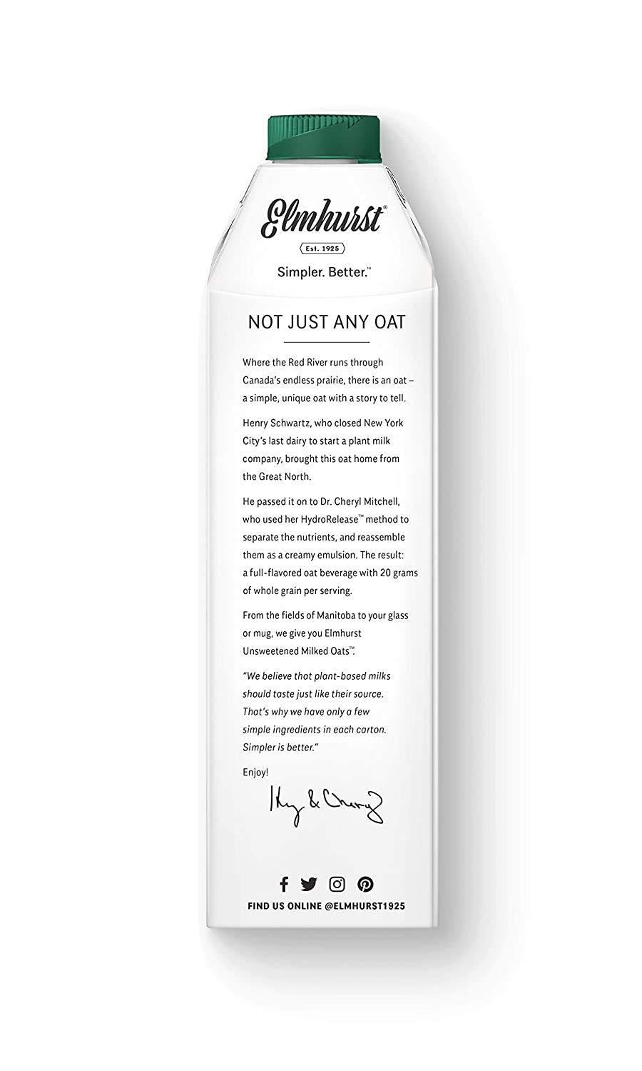 Elmhurst ELMHURST Unsweetened Oat Milk, 32 FZ