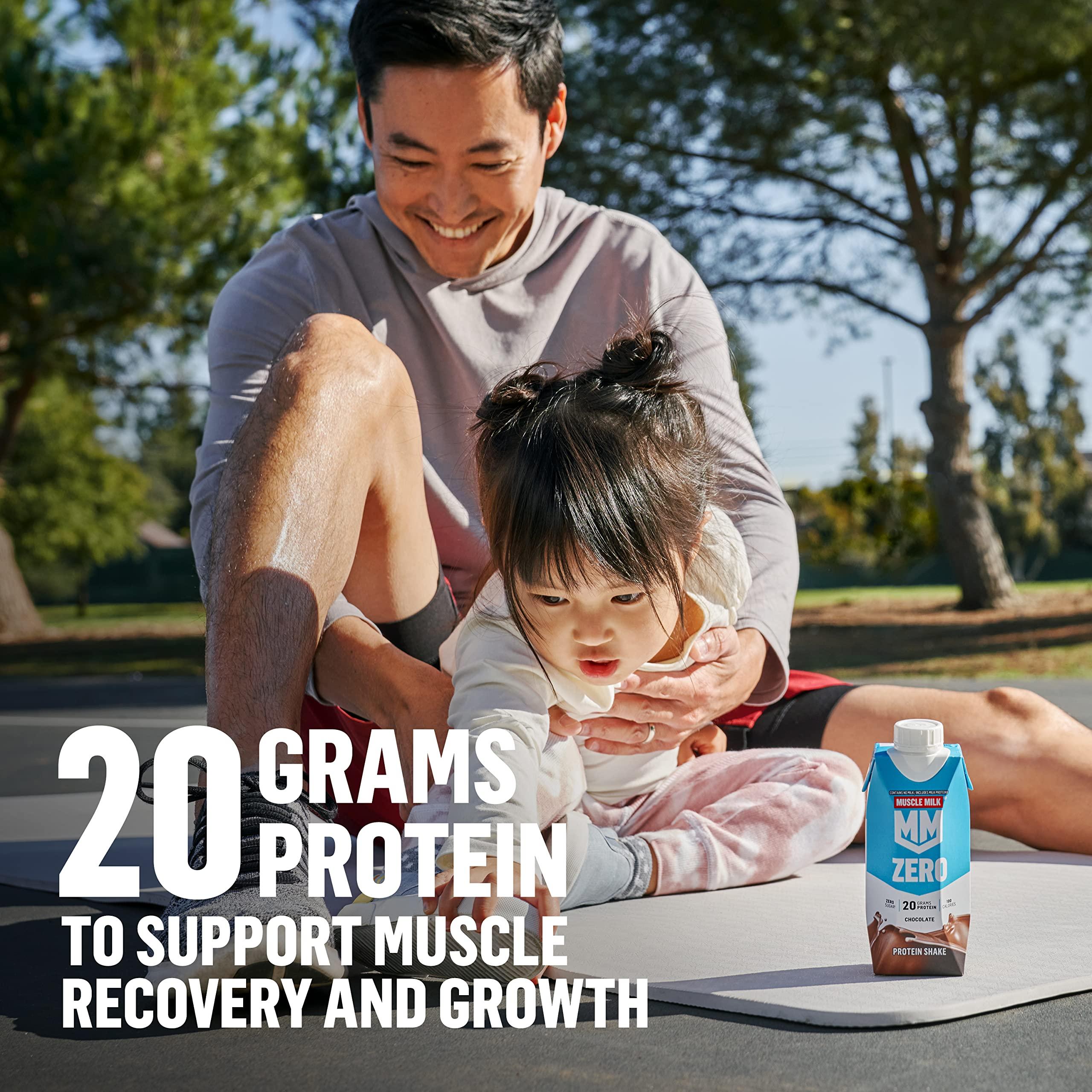 Muscle Milk Muscle Milk Zero Protein Shake, Vanilla Crme, 20g Protein, Zero Sugar, 100 Calories, Calcium, Vitamins A, C & D, 4g Fiber, Energizing Snack, Workout Recovery, Packaging May Vary 11.16 Fl Oz (Pack of 12)