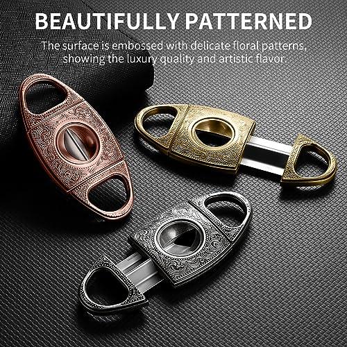 hancigar HANCIGAR V-Cut Cigar Cutter Stainless Steel Vintage Carved Cigar Guillotine Scissors Sharp Edge with Gift Box (Bronze) Gifts for Men