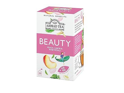 Ahmad Tea Ahmad Tea Herbal Tea, Peach, Carob, and Rose Petals \'Beauty\' Natural Benefits Teabags, 20 ct (Pack of 1) - Decaffeinated & Sugar-Free