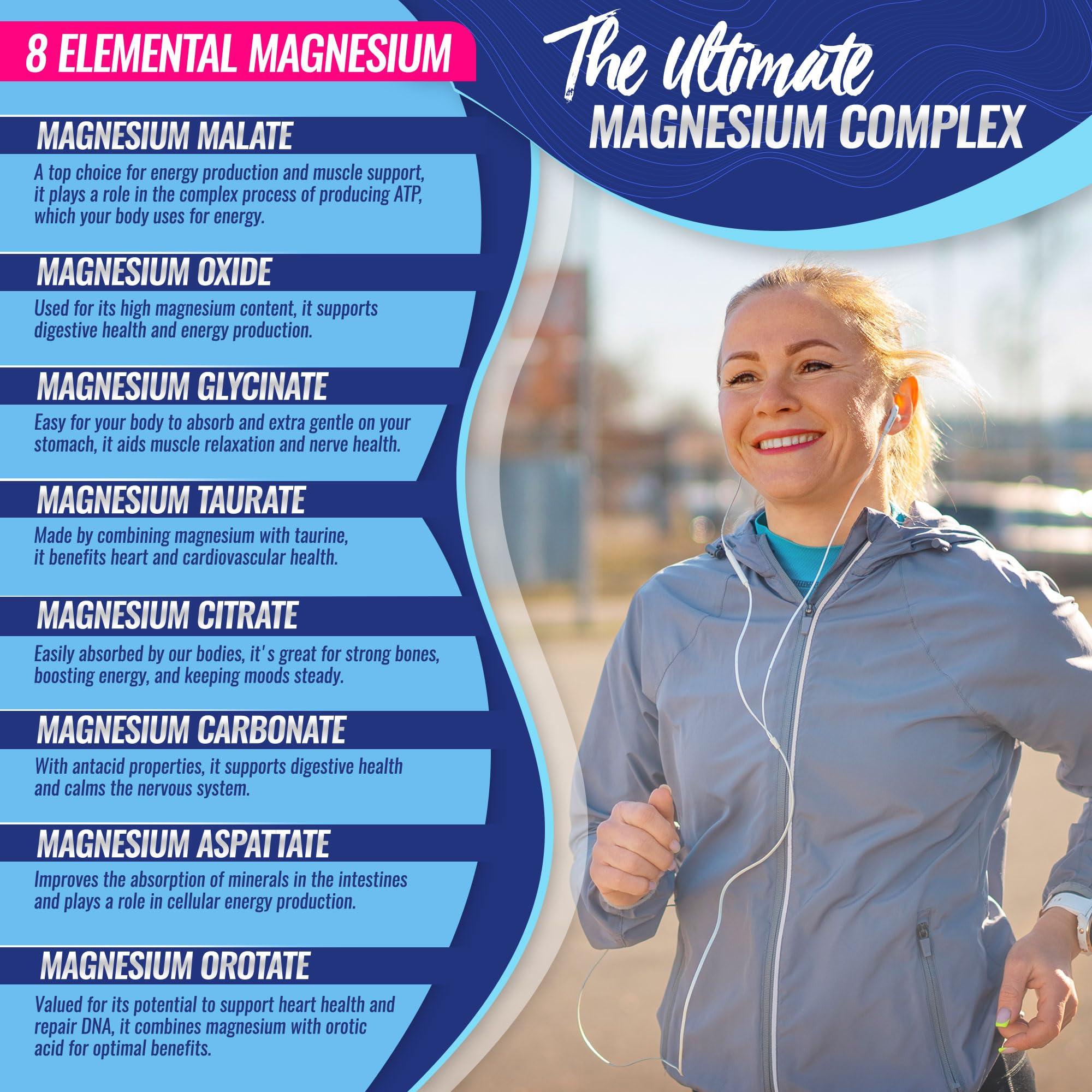 Toplux Magnesium Complex Supplement 8 Elemental Magnesium 1000mg - Magnesium Glycinate, Citrate, Malate, Taurate, Chelated for Easy Absorption for Bones, Muscle, Recovery, Energy, Vegan Non-GMO 90 Capsules