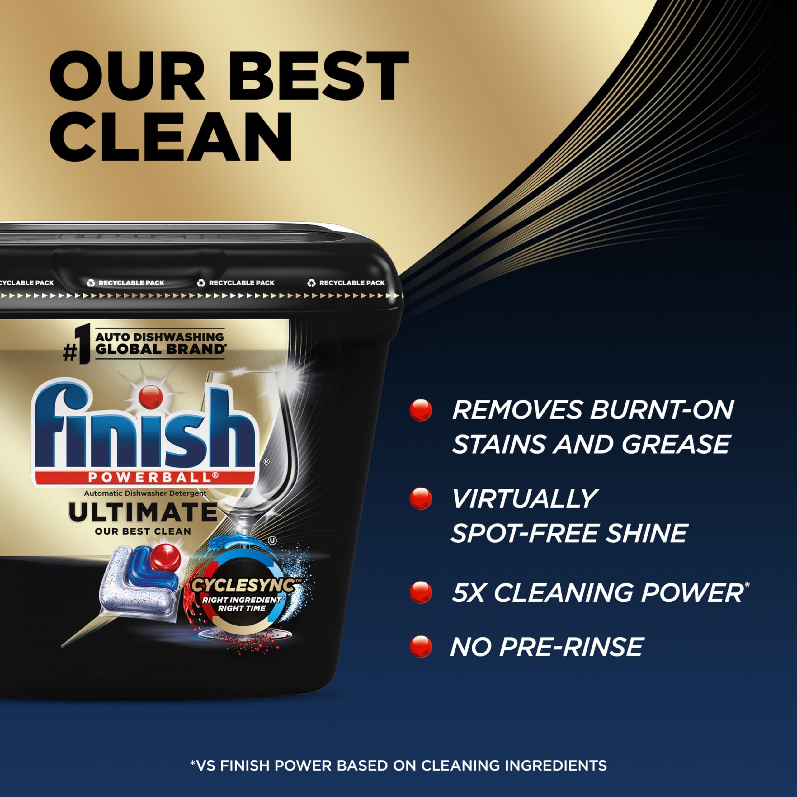 Finish Finish Ultimate Dishwasher Tabs, No Pre-Rinse Dishwasher Detergent Soap Removes Burnt-On Stain, with CycleSync Technology, Degreasing & Scrubbing Power, 17 Count