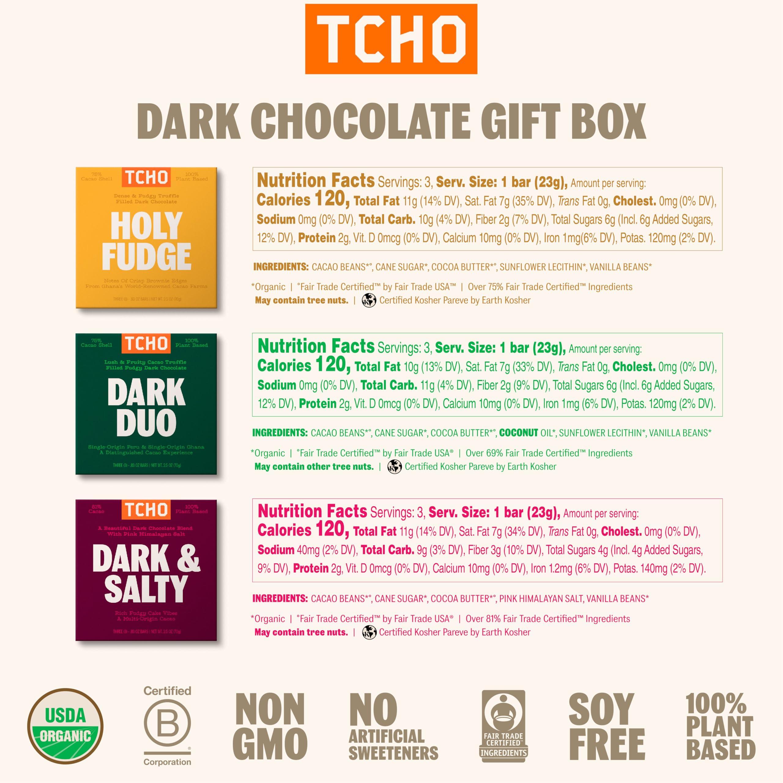 TCHO TCHO Dark Chocolate Gift Box - Organic Dark Chocolate Bars - Vegan, Paleo-Friendly, Gluten-Free, Soy-Free, Handcrafted Pure Cacao Bars - Healthy Chocolate Perfect for Gifting - 6 Bars
