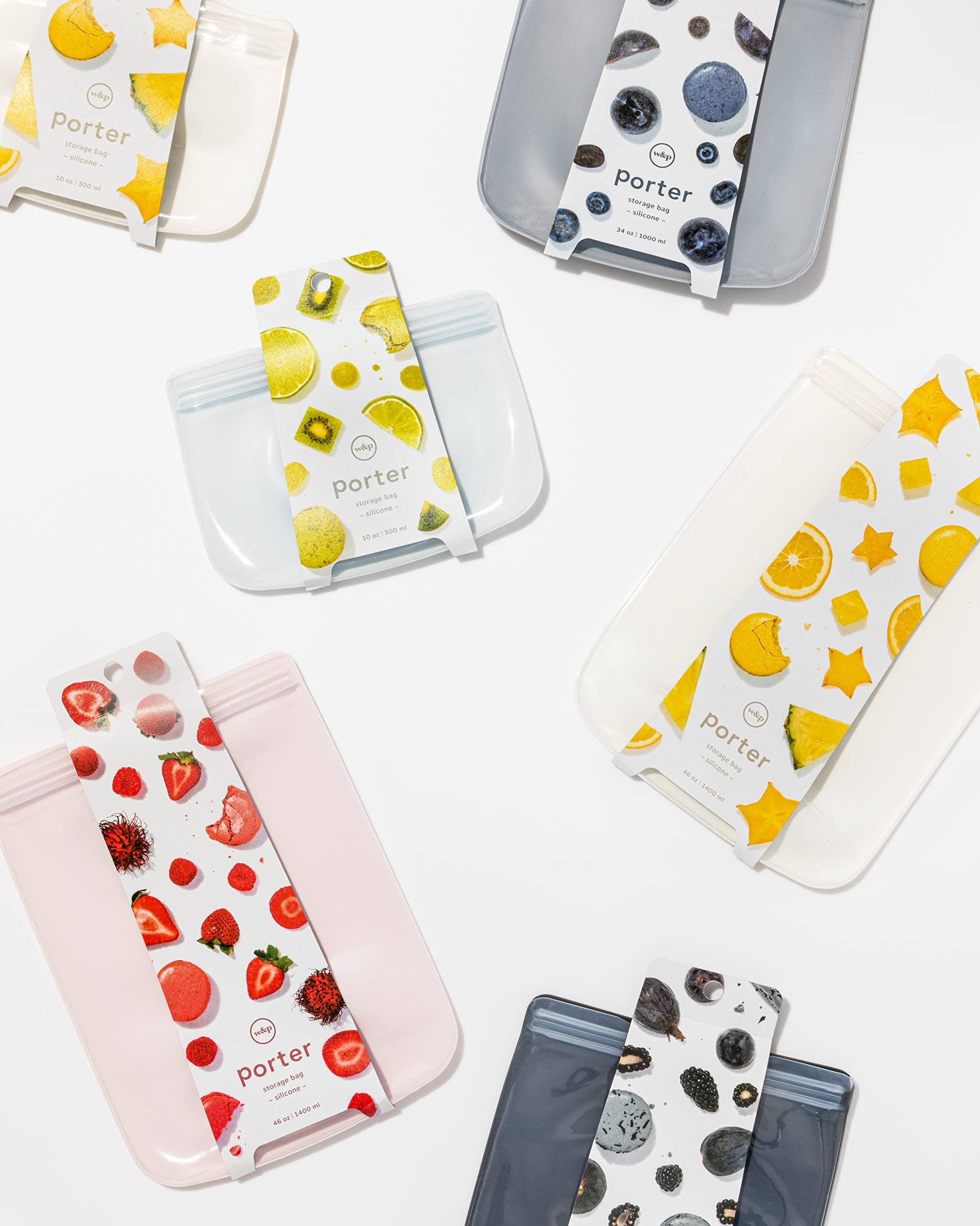 W&P W&P Porter Silicone Reusable Storage Bags, Variety 5 Pack (10oz, 34oz, 46oz, 36oz, 50oz), Blush, Food Storage Container, Microwave and Dishwasher Safe, Easy Cleaning