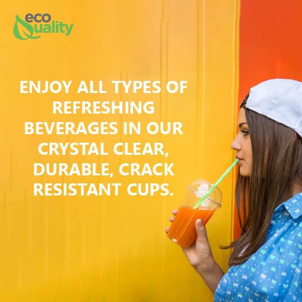 EcoQuality 24 oz Cups, 200 Pack | Iced Coffee Go Cups and Dome Lids | Cold Smoothie | Plastic Cups with Dome Lids | Clear Plastic Disposable Pet Cup | Ideal for Coffee, Parfait, Juice, Soda, Cocktail, Party Cups