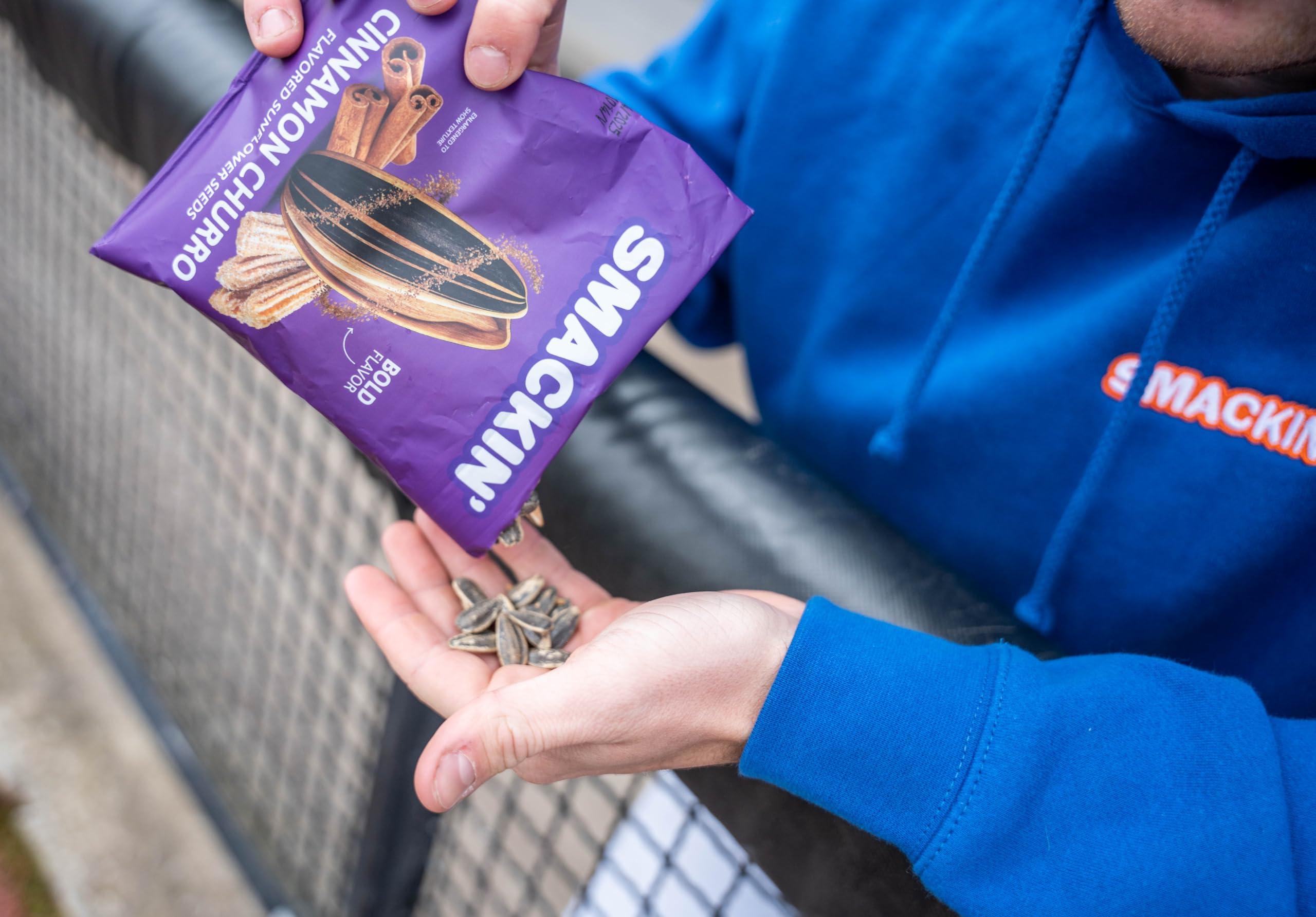 SMACKIN\' Sunflower Seeds SMACKIN\' Sunflower Seeds, Roasted Jumbo Small-Batch, American Made - Cinnamon Churro. 4oz bags (12 Pack)