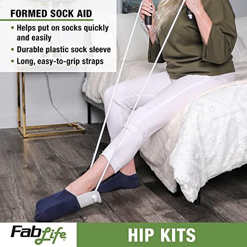 FabLife FabLife Hip Kit Daily Living Aids for Mobility, Hip Replacement Recovery, Knee and Back Surgery Includes Grabber Reacher, Bath Sponge Stick, Sock Aid, Shoehorn, Dressing Stick