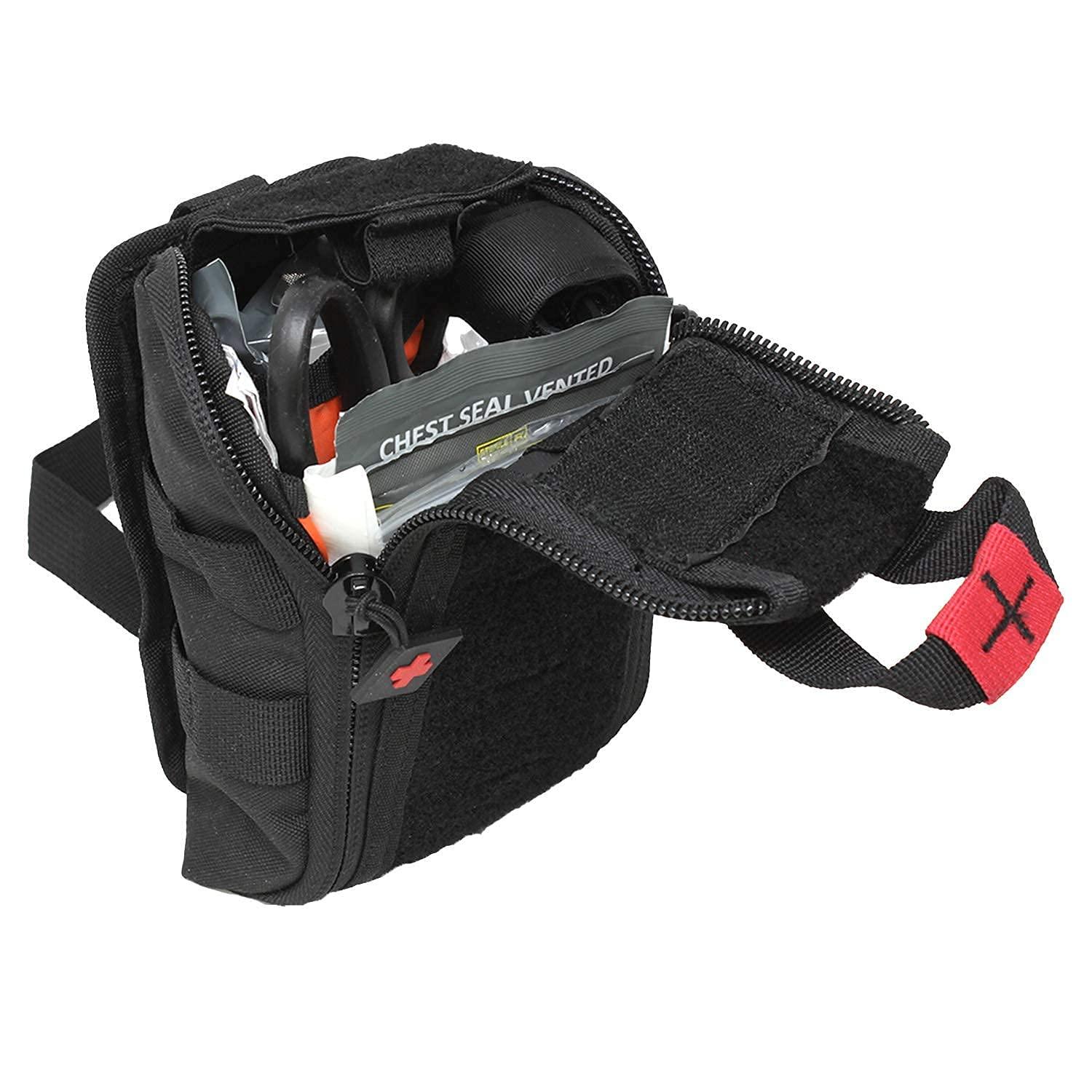 MediTac Meditac Premium Tactical Trauma IFAK Kit with Celox Hemostatic Granules, SOF Tourniquet and Pressure Bandage in Molle Pouch, Bleeding Control Kit (Black)