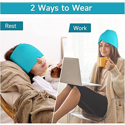 EEUK Headache Hat for Migraine Hot and Cold, Compressed Ice Head Wrap Wearable Strechable & Flexible Cold Hot Therapy for Tension Headache Relief, Puffy Eyes, Sinus & Stress Relief(Color:Purple)
