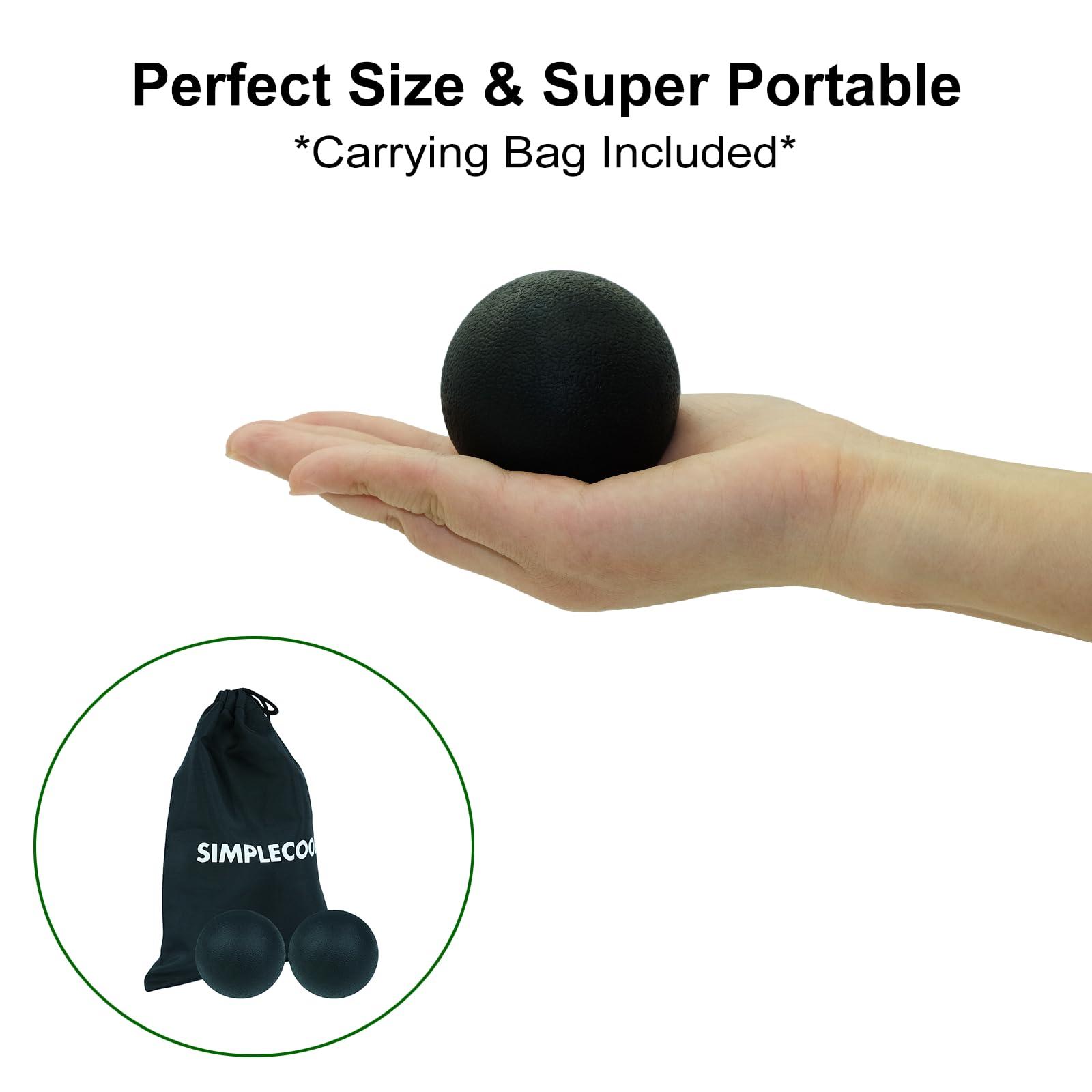 SIMPLECOOL Hard Lacrosse Ball Massage Ball Therapy. Firm Trigger Point Massager Tool for Deep Tissue Yoga Physiotherapy Myofascial Release Muscle Relax Plantar Fasciitis Pain Relief (2 Pack) (Black)