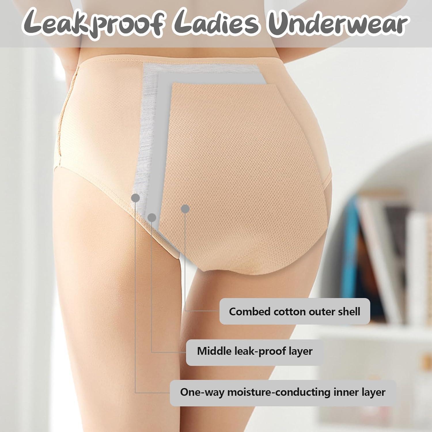 ASSOYEZ ASSOYEZ 2024 Upgrade Leakproof Ladies Underwear, Incontinence Underwear for Women, Leak Proof Panties for Women Over 60 (8Pcs-c,4XL)
