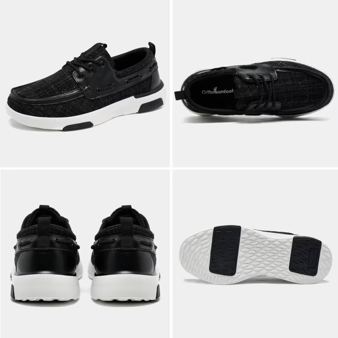 OrthoComfoot Men\'s Orthopedic Slip-On Loafers Walking Shoes: Cute Plantar Fasciitis Shoes for Foot and Heel Pain Relief, Stability Supportive Genuine Leather Shoes for High Arch Black Size 13.5