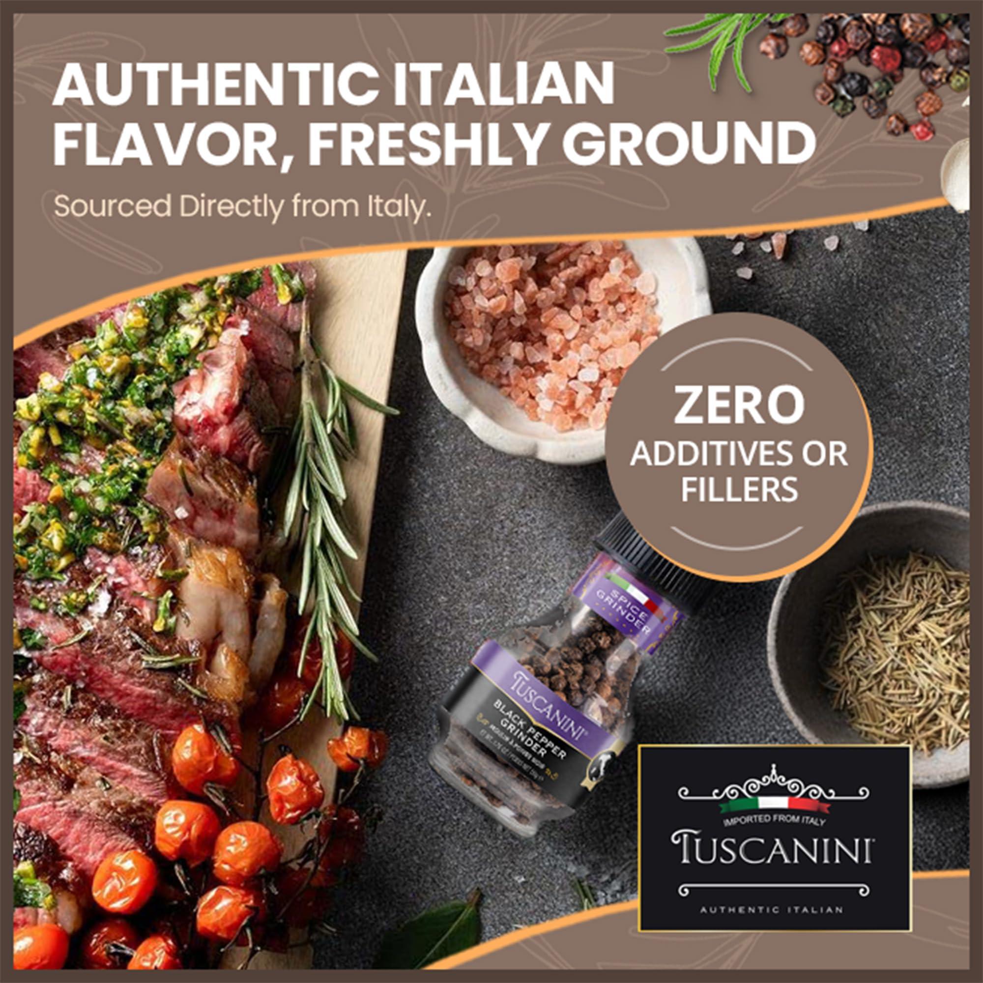 Tuscanini Tuscanini Premium Black Pepper Spice Grinder, 1.76oz | Freshly Ground Pepper | Product of Italy