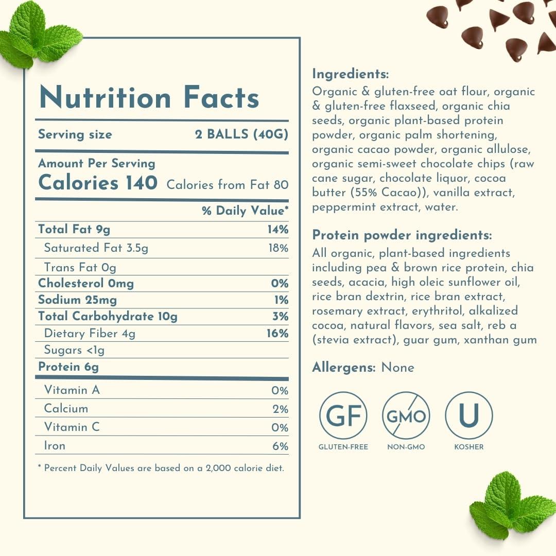 Scott's Protein Balls Scott's Protein Balls Refrigerated Plant Based Protein Balls, Mint Chocolate Chip Protein Balls, 6 Resealable Bags, 4 Protein Balls per Bag, 24 Count