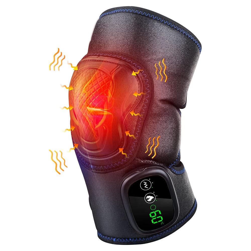 KDFJ Heated Knee Brace Wrap, Heated Knee Massager, 3-Level Adjustable Heating Massage Function with LED Temperature Display Screen for Knee Relax-Single