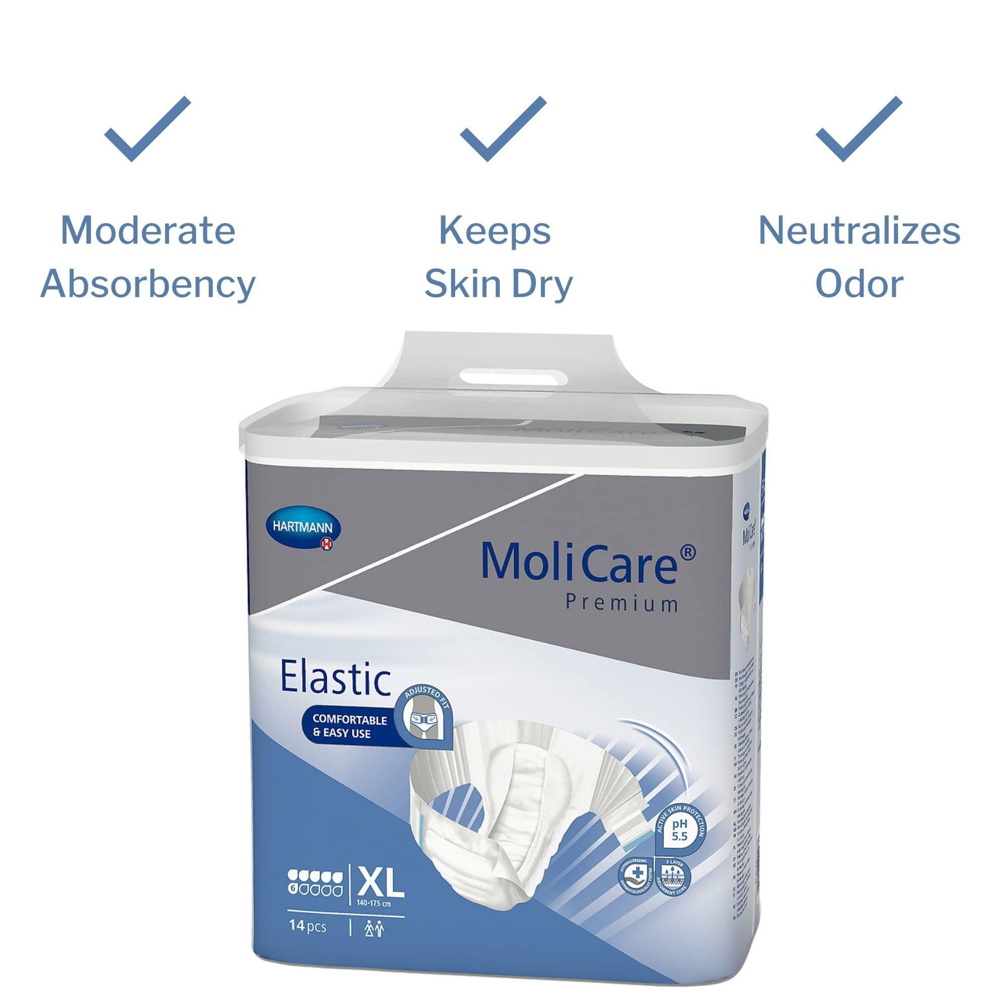HARTMANN H MoliCare Premium Incontinence Brief, 6D - Moderate Absorbency Adult Diaper with Refastenable Tabs - Unisex, Size XL, 14 Count, 4 Packs, 56 Total