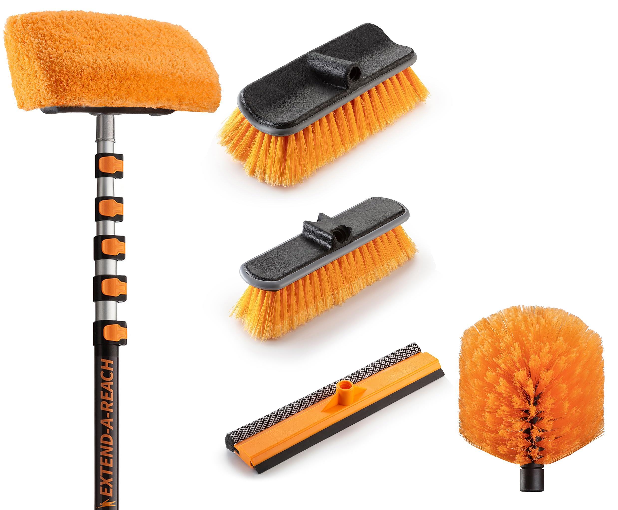 EXTEND-A-REACH 30 Foot Exterior House Cleaning Brush Set & Cobweb Duster with 7-24 ft Extension Pole // Vinyl Siding Brushes with Telescopic Extendable Pole & Window Cleaning Squeegee Tool