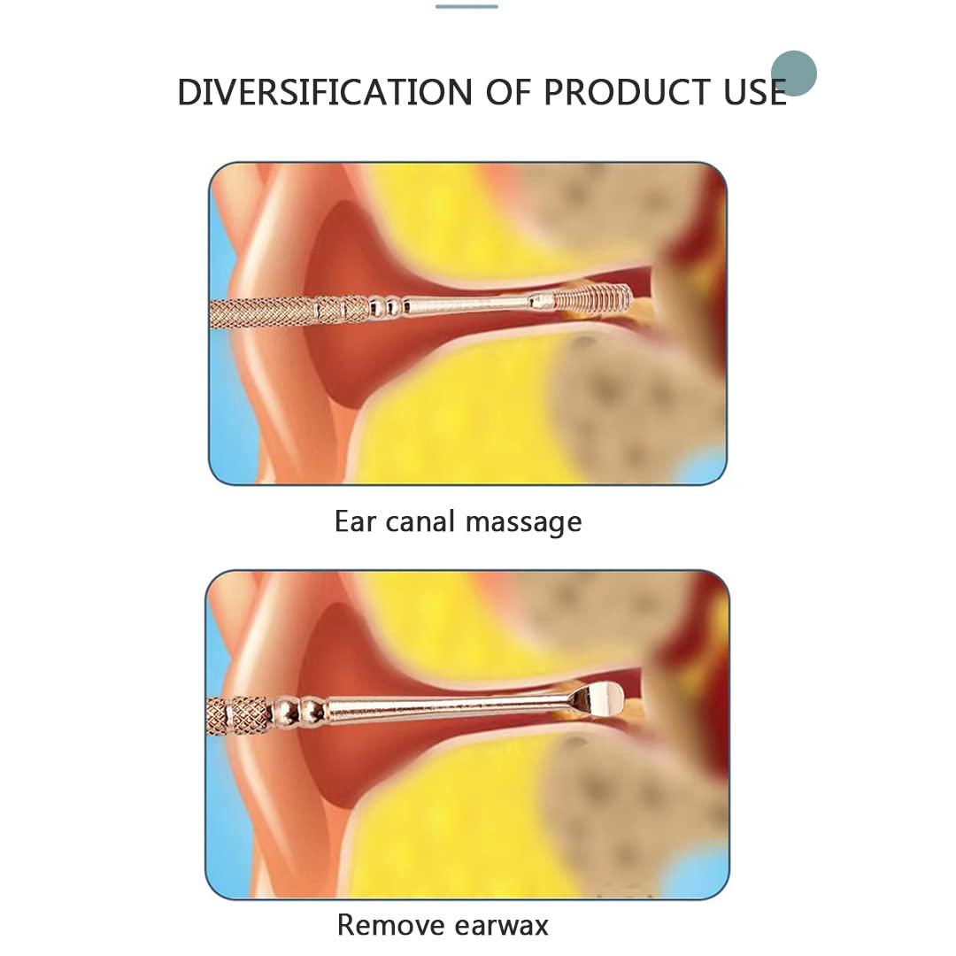 TFK.XTAY Spring Ear Wax Cleaner Tool Set Ear Cleaner Ear Cleaner Tool Ear Wax Removal Spoon Double Ended with Stainless 360° Spiral Ear Massage Cleaning Tool Ear Cleaner Cleaning Brush and Storage Box Gold