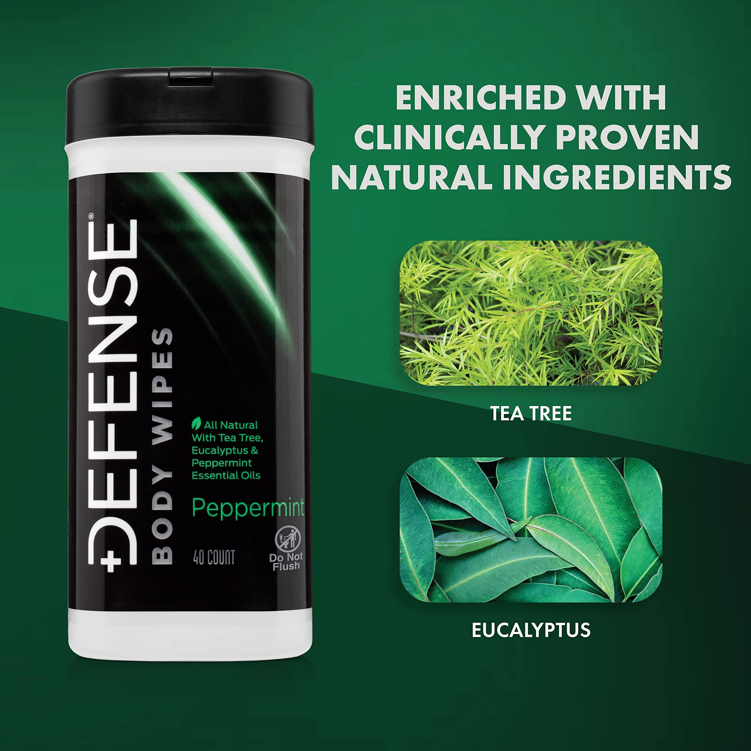 Defense Soap Defense Soap All Natural Peppermint Body Wipes 2PK with Tea Tree Oil | Wrestling, Combat, Camping, Gym, Post Workout Shower Wipes for Men and Women. 40 Count (Pack of 2)