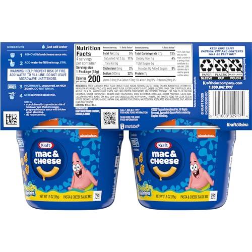 Kraft Mac & Cheese Kraft Mac & Cheese Cups Macaroni and Cheese Microwavable Dinner SpongeBob SquarePants, 4 ct Pack, 1.9 oz Cups (Pack of 2)