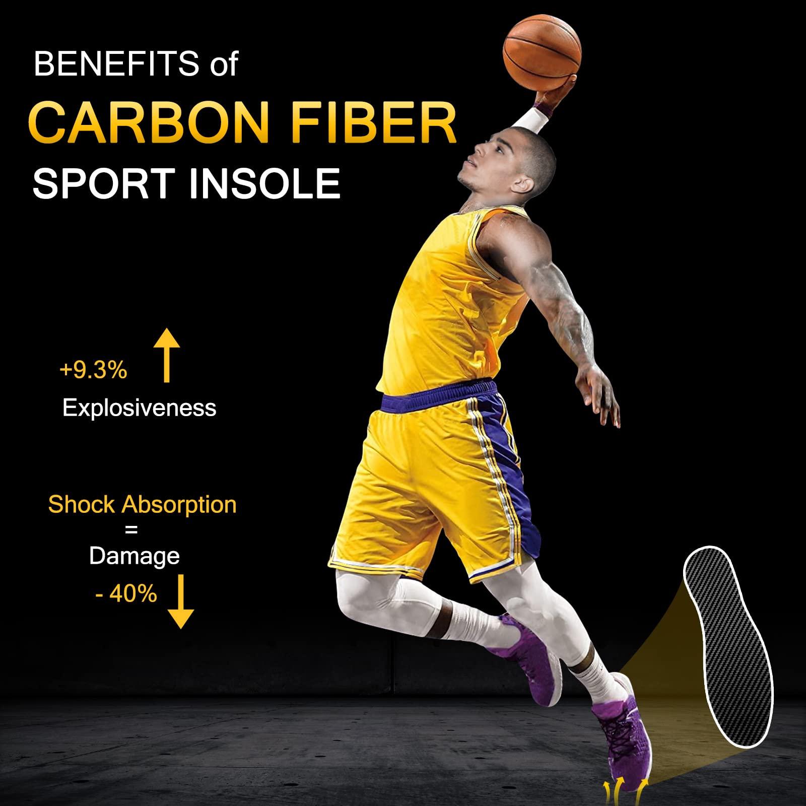 Docarbonfi Carbon Fiber Insoles for Sport, Foot Support Performance Insoles for Athletes-Reduces Shock to Increase Energy Return & Injury-Preventing, Sport Insole fit for Playing Basketball,Soccer,Running, 235mm