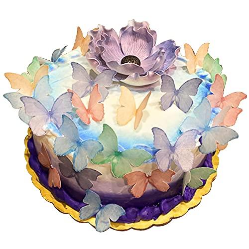 Sylvia&Vicky CHOCKACAKE Edible Wafer Paper Butterflies - Set of 24 Purple Pink Green - Cake Decorations, Cupcake Topper