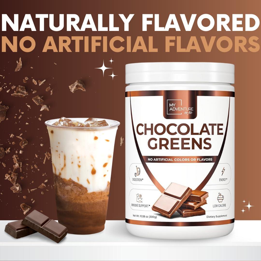 My Adventure to Fit Green Superfood Powder for Digestion & Gut Health - Keto Friendly Superfood Greens Blend Powder for Immune Support - Powdered Greens Supplement for Immune Boost - Chocolate, 180 Servings
