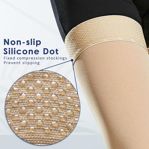 beister beister 15-20 mmHg Open Toe Medical Compression Stockings for Women Men, Thigh High Graduated Compression Socks with Dot Silicone Band, Support Circulation Pressure Stockings for Varicose Veins, Edema