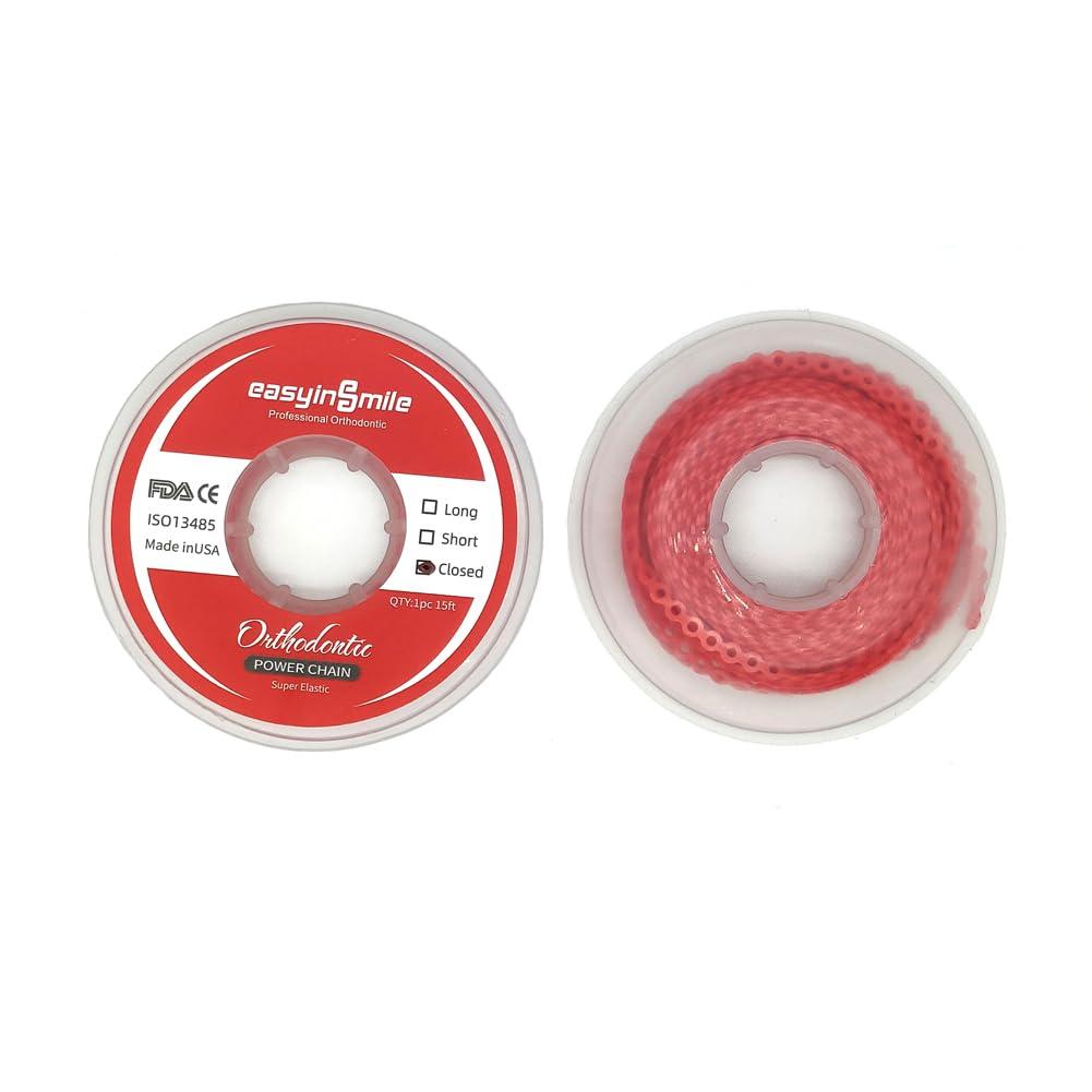 Easyinsmile Easyinsmile Dental Orthodontic Spool Elastic Rubber Band Power Chains for Braces (Short, Red)