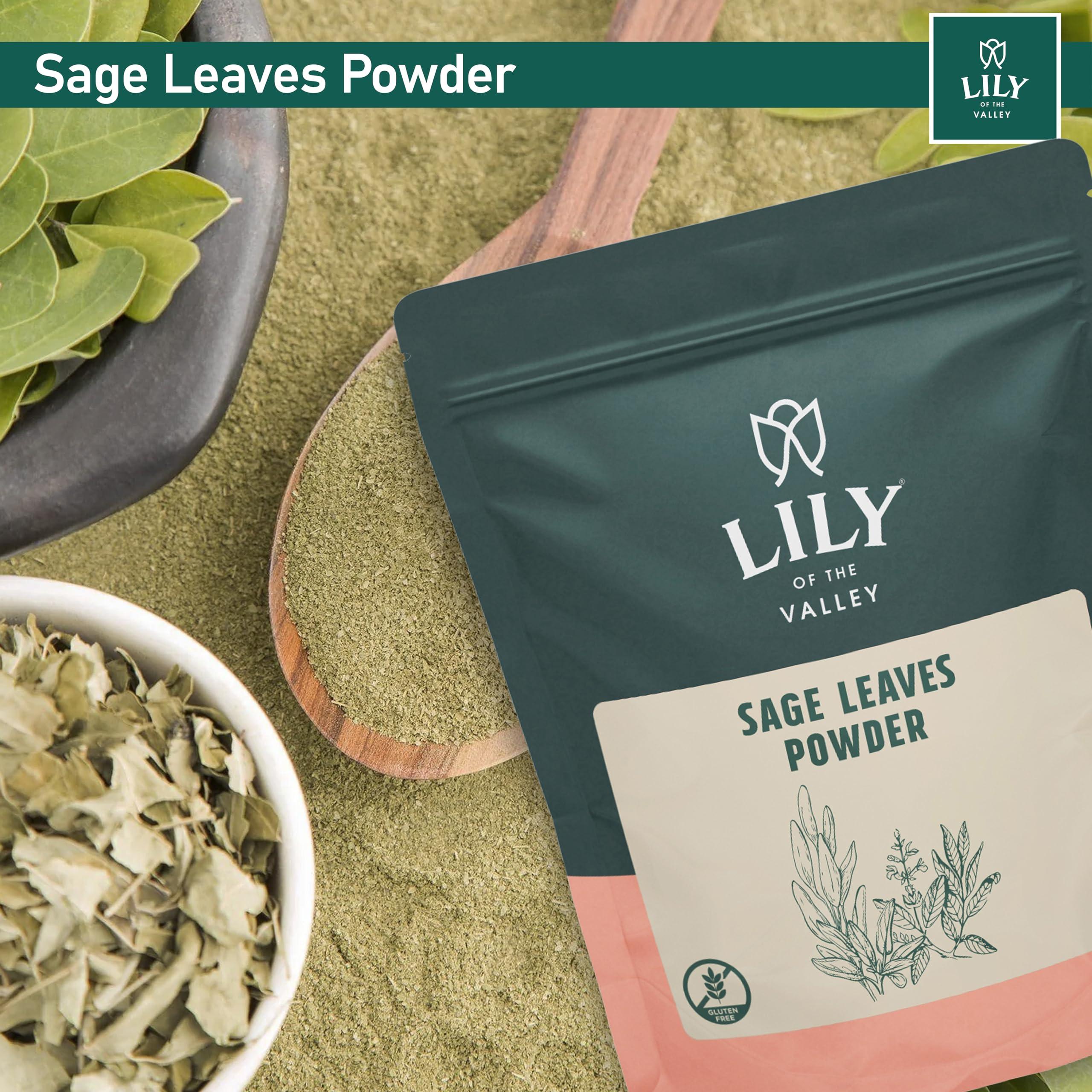 LILY OF THE VALLEY Lily of the Valley Sage Leaf Powder - Ground Dried Sage leaves - Seasoning Herb Spice - No Fillers & No Additives - Great for Cooking - Vegan & Gluten-Free - Packed in Resealable Pouch (16oz, 453g)