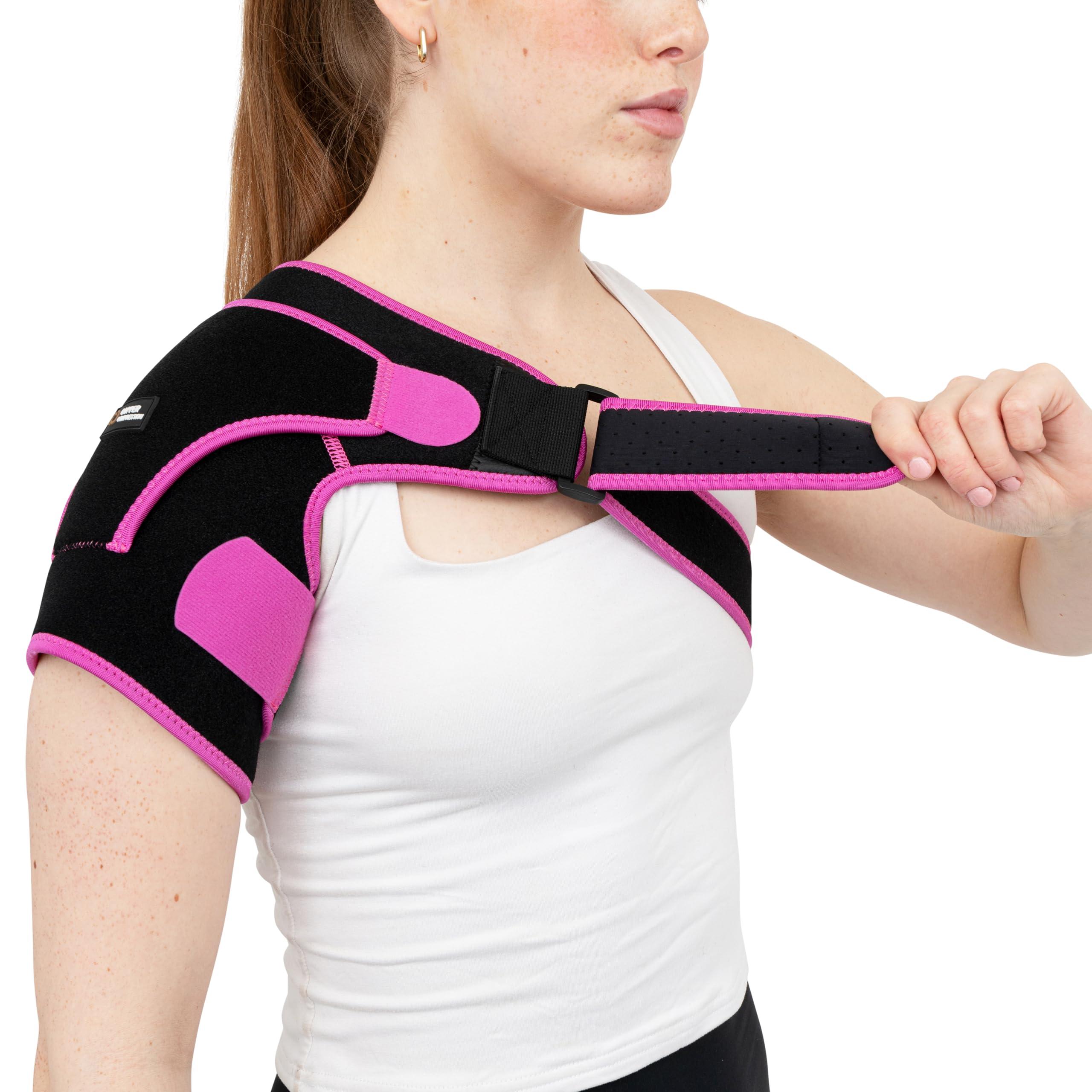 Copper Compression Copper Compression Recovery Shoulder Brace - Immobilizer for Torn Rotator Cuff, AC Joint Pain Relief, Dislocation, Arm Stability, Injuries, Tears - Adjustable Fits Men, Women - Black/Pink - L/XL