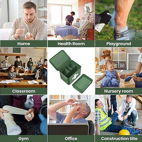 Flexzion Flexzion First Aid Box Organizer, Empty 8.5 Inch Green Vintage First Aid Kit Tin Metal Medical Box First Aid Storage Box Container Bins with Dividers, Removable Tray and Cross Logo