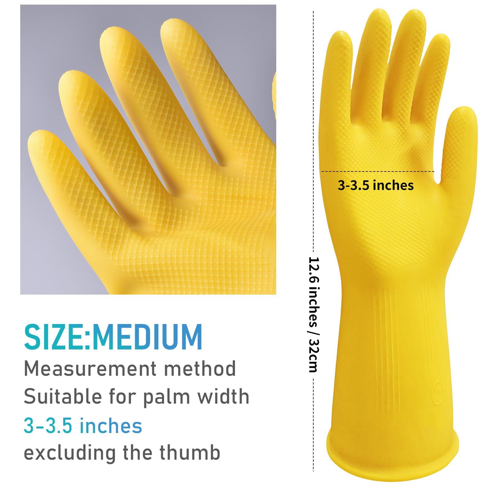 Disfore Disfore Rubber Cleaning-Dishwashing Gloves Kitchen-Dish - Thicken Kitchen Gloves for Washing DishesReusable Rubber Gloves for Dishwashing2 Pairs Yellow Beige Medium