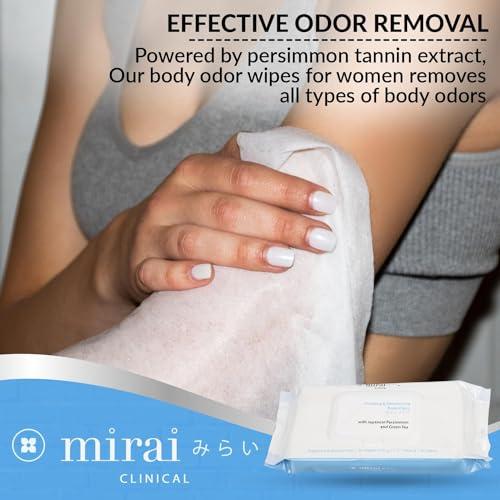 Mirai Mirai Clinical's Deodorizing Body Wipes for Women & Men - Cleansing & Refreshing Deodorant Wipes Women & Men Love - Fights Nonenal Body Odor - For Whole Body Usage - Unscented - 3 packs.