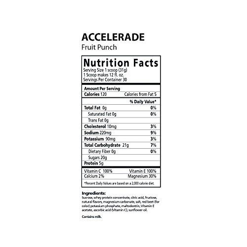 Accelerade Accelerade by PacificHealth - All Natural Sport Hydration Drink Mix with Protein + Carbs & Electrolytes - for Superior Energy Replenishment, Endurance & Rehydration - 30 Servings (Fruit Punch)