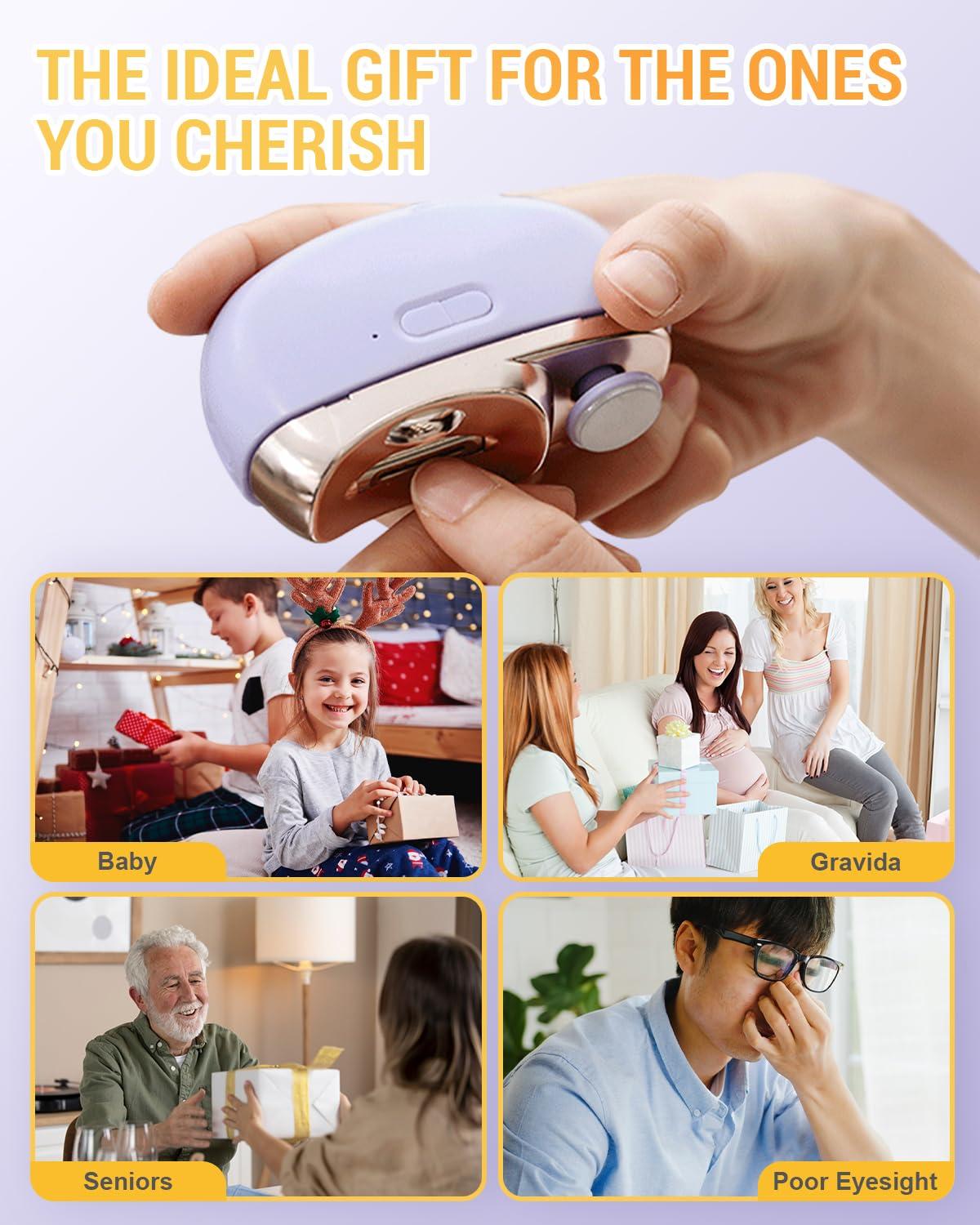 Auiepet 3 in 1 Automatic Electric Nail Clipper with Polishing, 2025 Electric Nail Trimmer, Upgrade Two-Speed Adjustment Electric Toe Nail Clippers Nail Cutter with Light for Baby Adult and Seniors (White)